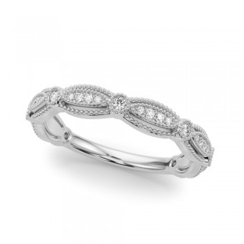 Antique Style Diamond Wedding Band Ring 18K White Gold (0.20ct)